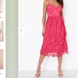 Boohoo Occasion Strappy crochet lace skater midi fuchia pink sz 10
